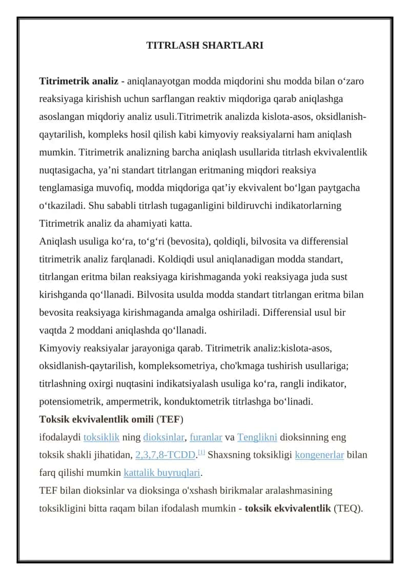 Titrlash shartlari