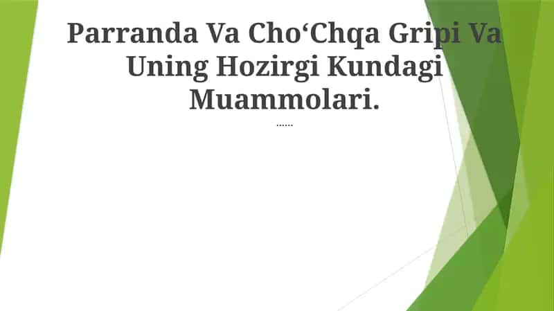 Parranda Va ChoʻChqa Gripi Va Uning Hozirgi Kundagi Muammolari