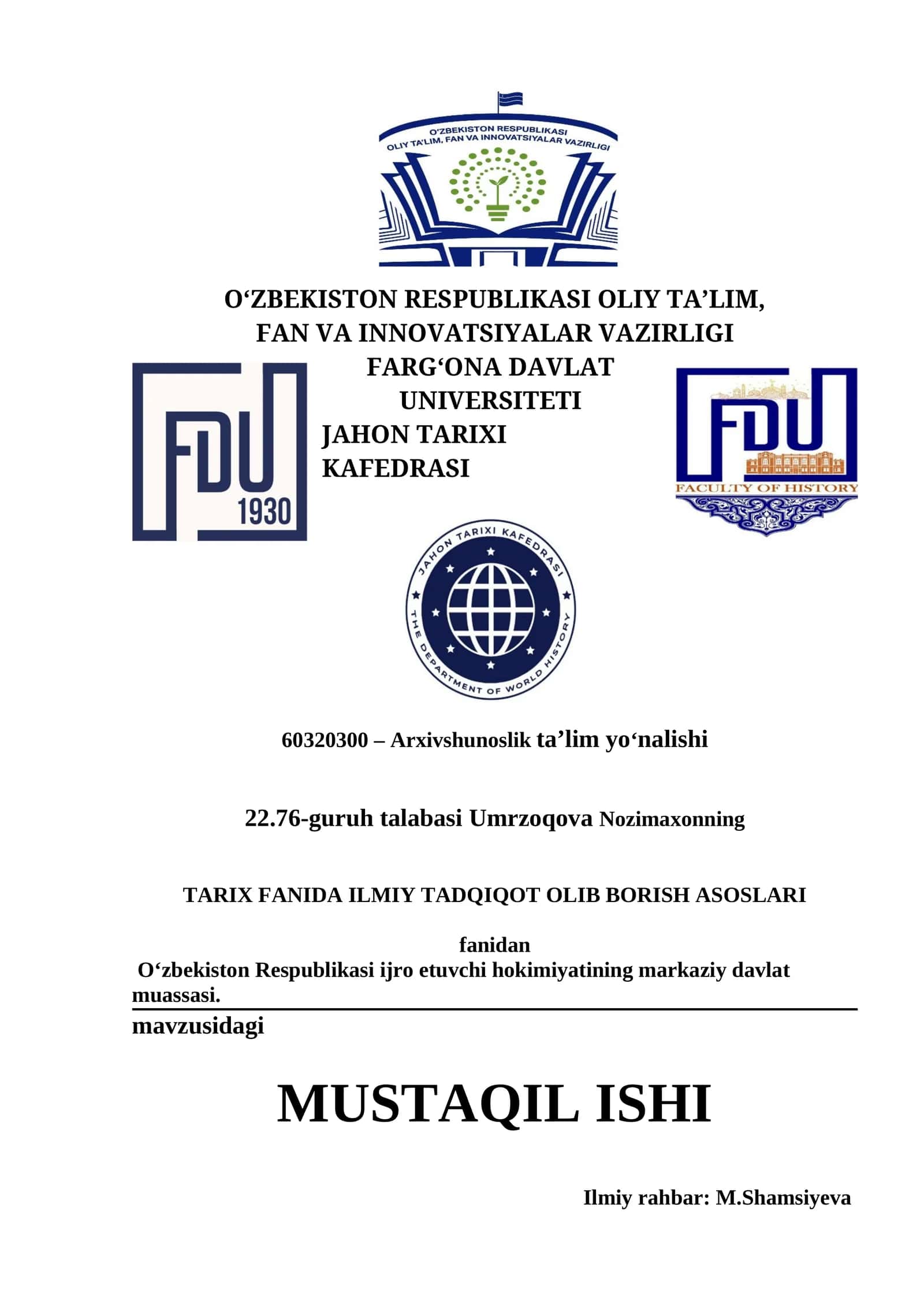 TARIX FANIDA ILMIY TADQIQOT OLIB BORISH ASOSLARI