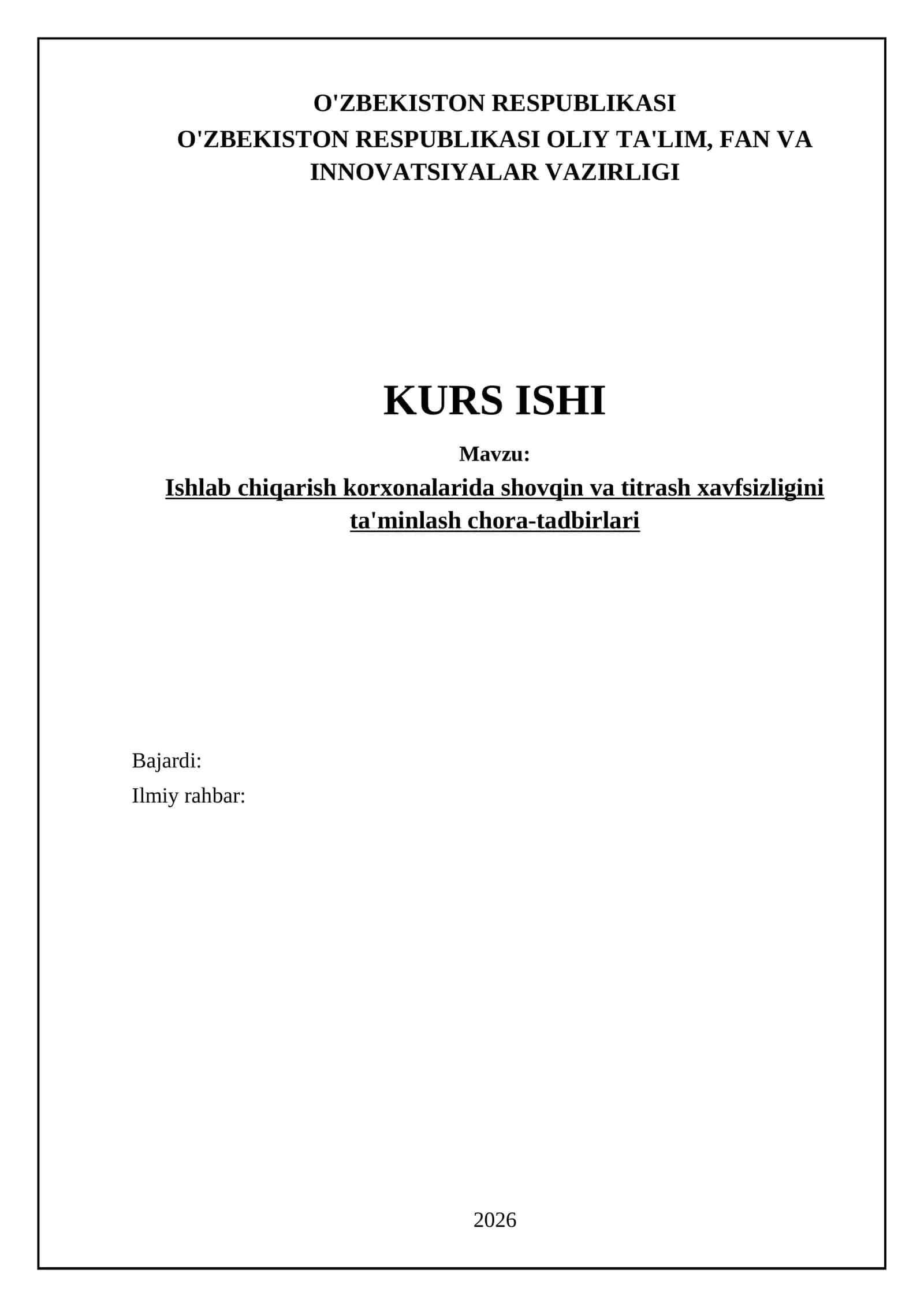 Ishlab Chiqarish Korxonalarida Shovqin va Titrash Xavfsizligini Ta'minlash Chora-tadbirlari