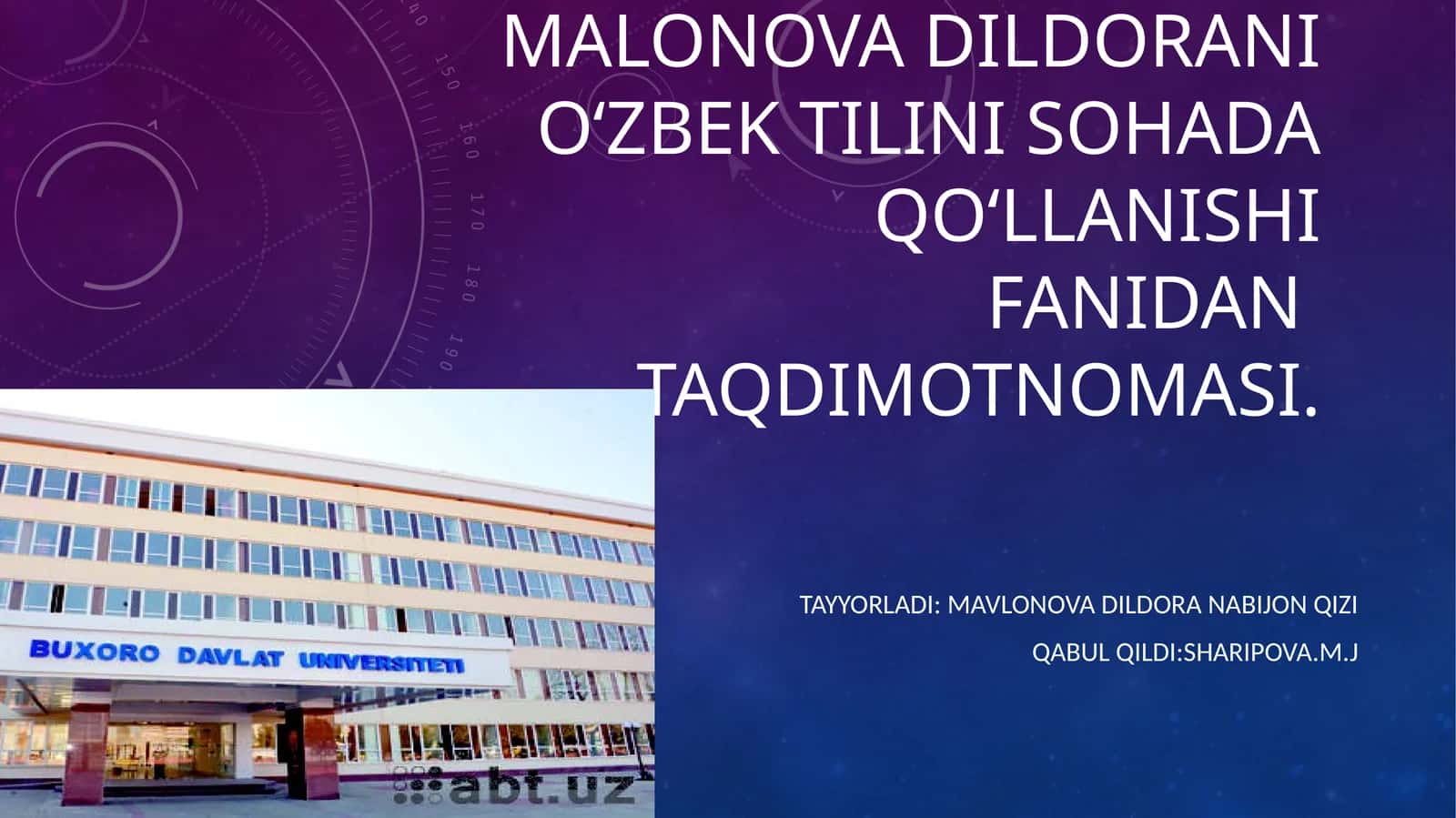 oʻzbek tilini sohada qoʻllanishifanidan taqdimotnomasi