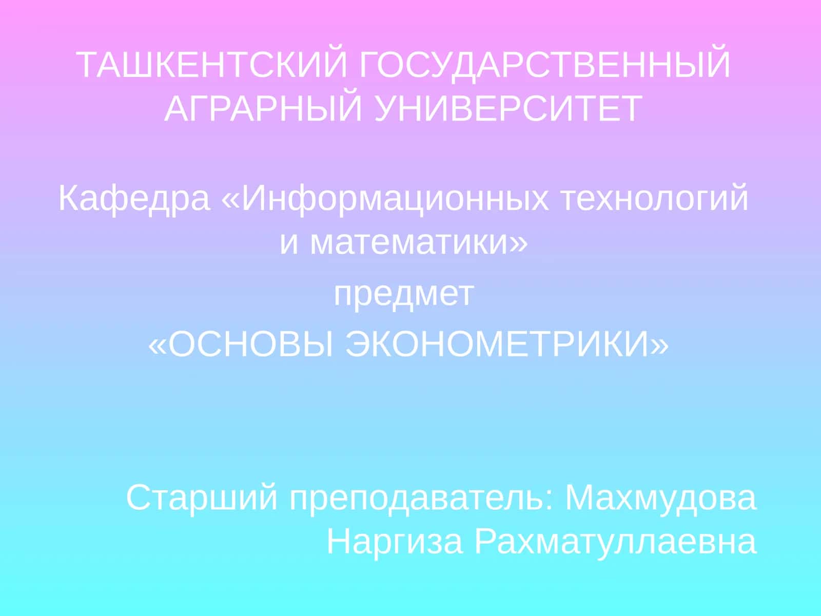 ОСНОВЫ ЭКОНОМЕТРИКИ