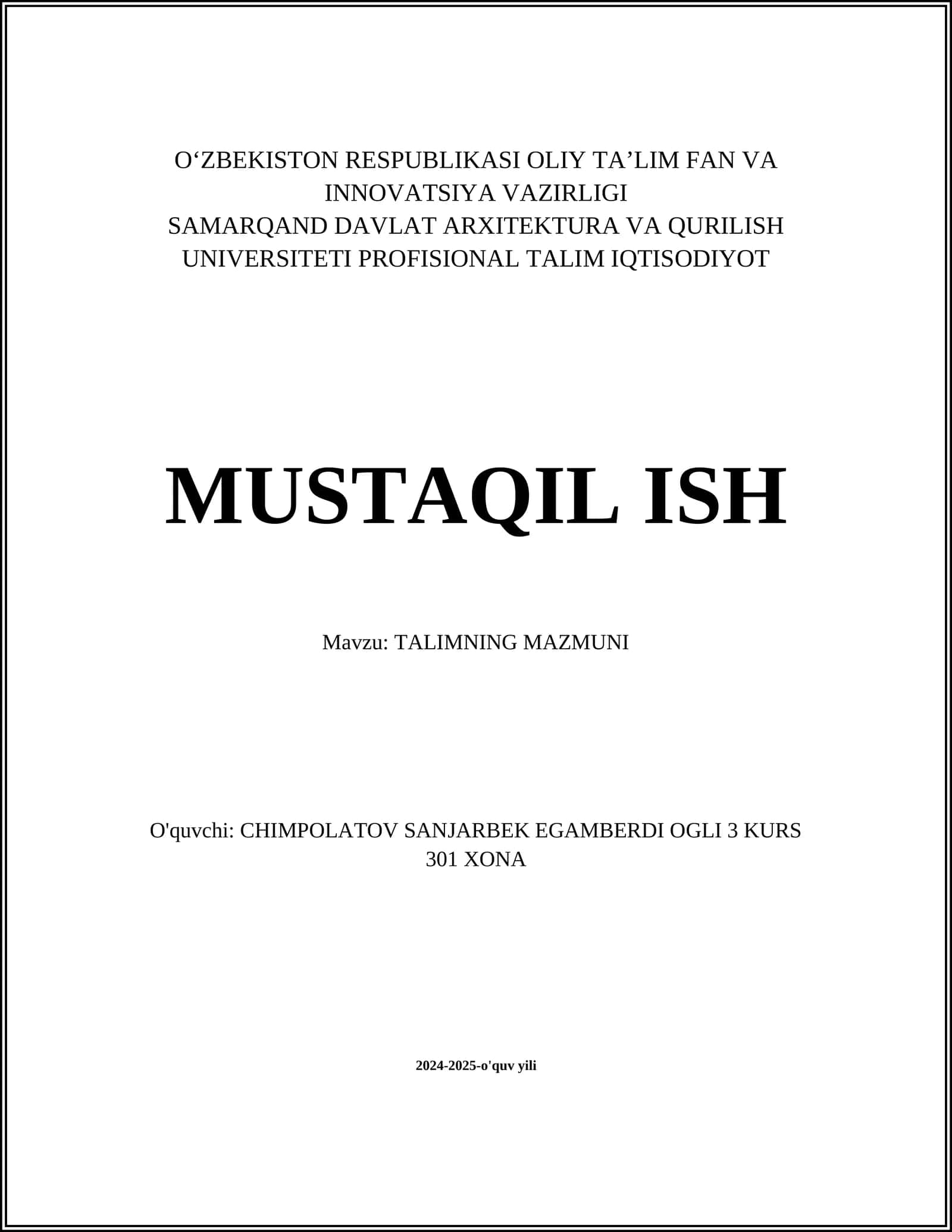 TALIMNING MAZMUNI