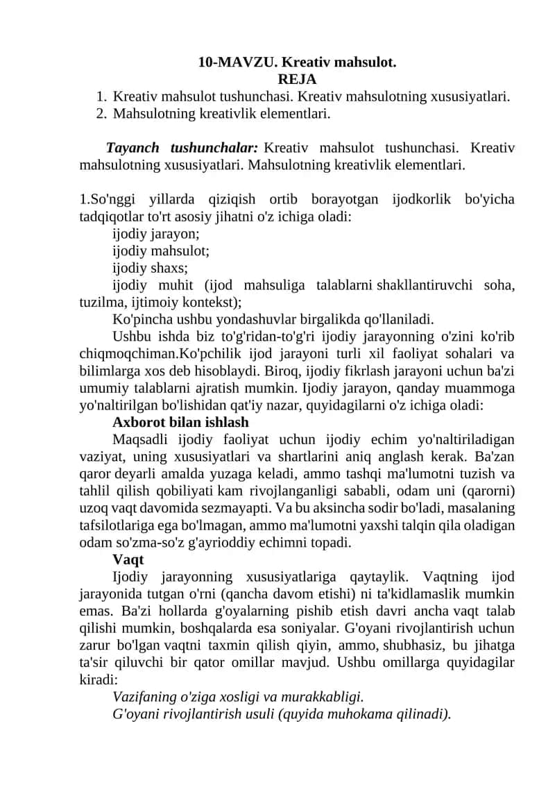 Kreativ mahsulot