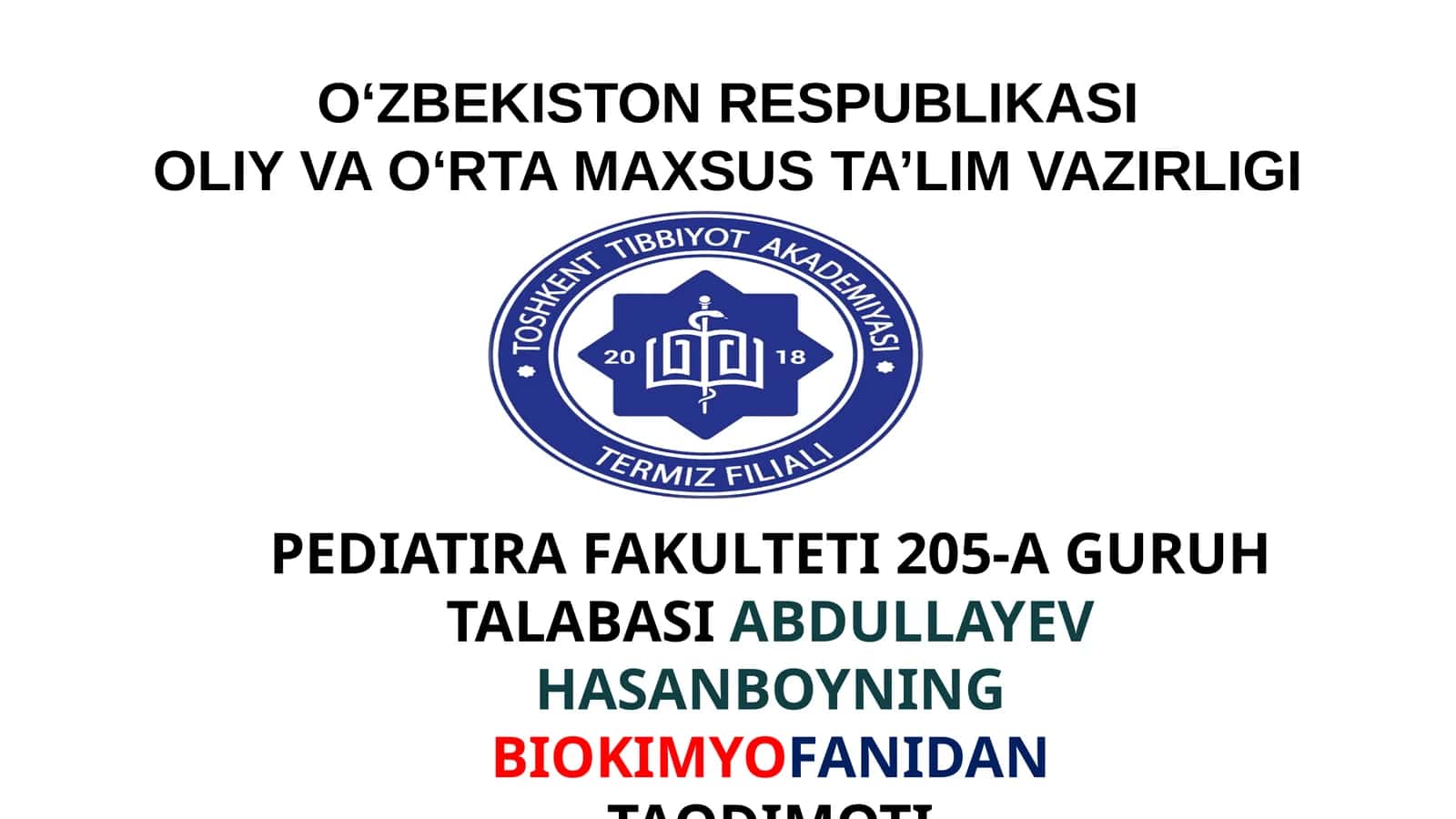 BIYOKIMYO TAQDIMOTI