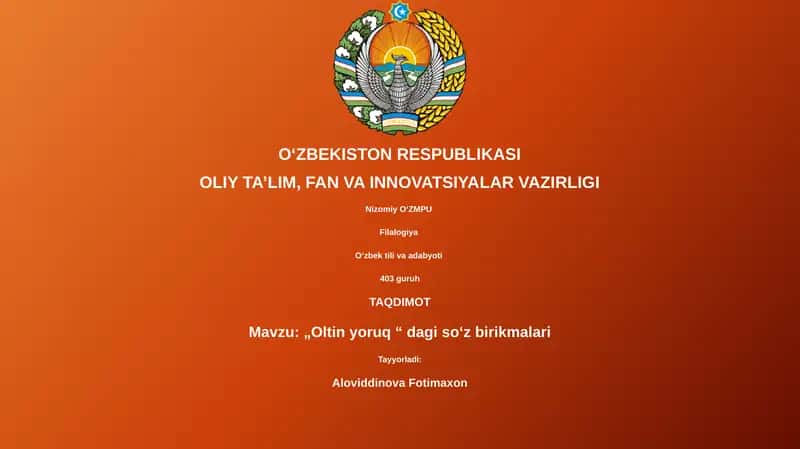 „Oltin yoruq “ dagi soʻz birikmalari