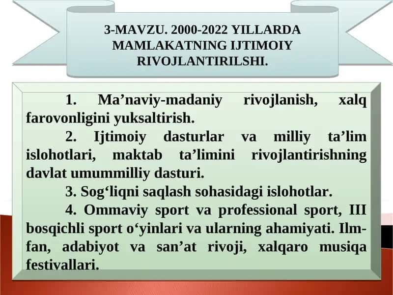 2000-2022 YILLARDA MAMLAKATNING IJTIMOIY RIVOJLANTIRILSHI