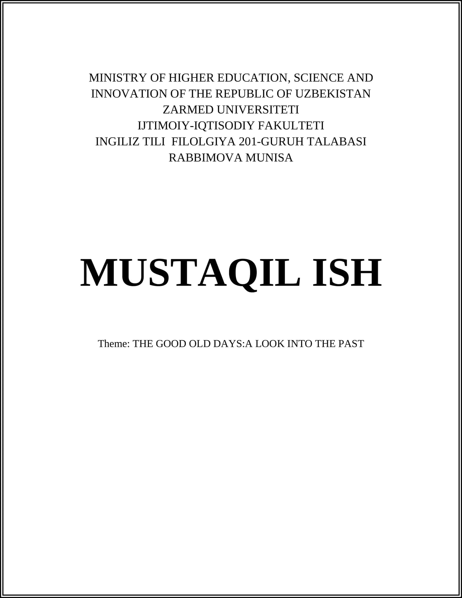 INGILIZ TILI FILOLGIYA 201-GURUH TALABASI RABBIMOVA MUNISA