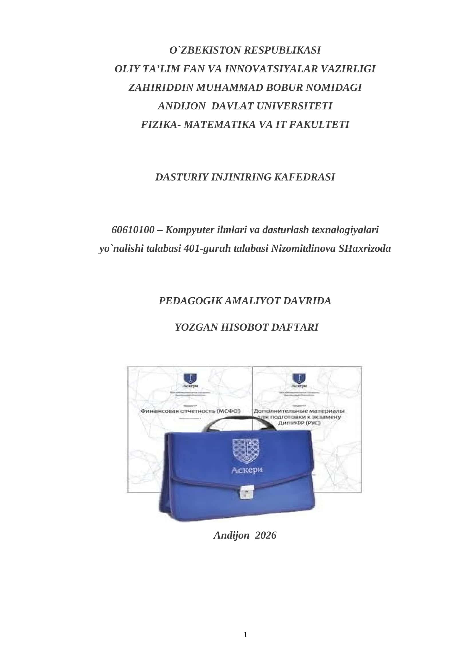 PEDAGOGIK AMALIYOT DAVRIDA YOZGAN HISOBOT DAFTARI