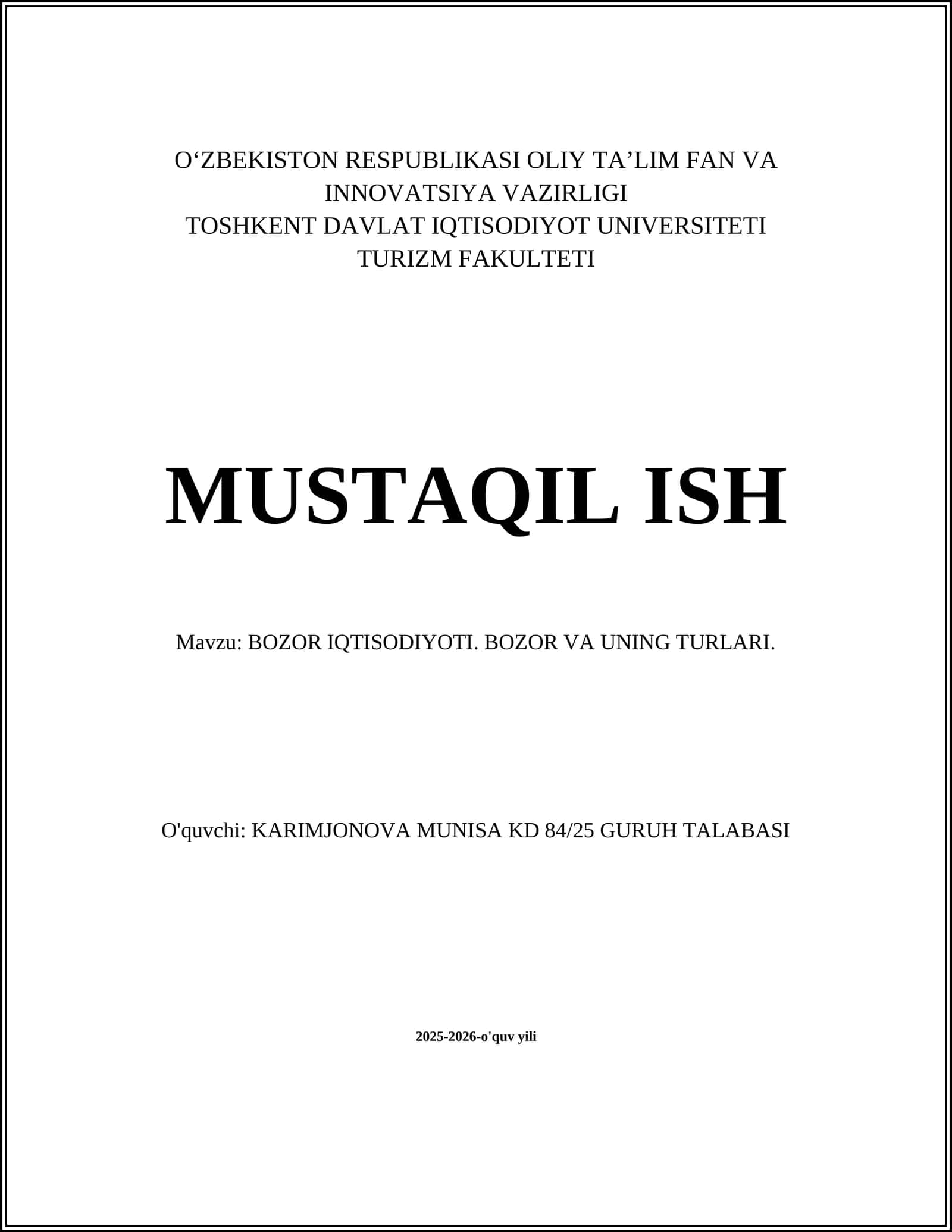 BOZOR IQTISODIYOTI