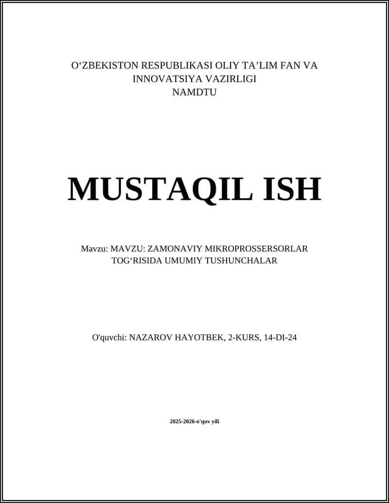 ZAMONAVIY MIKROPROSSERSORLAR TOGʻRISIDA UMUMIY TUSHUNCHALAR