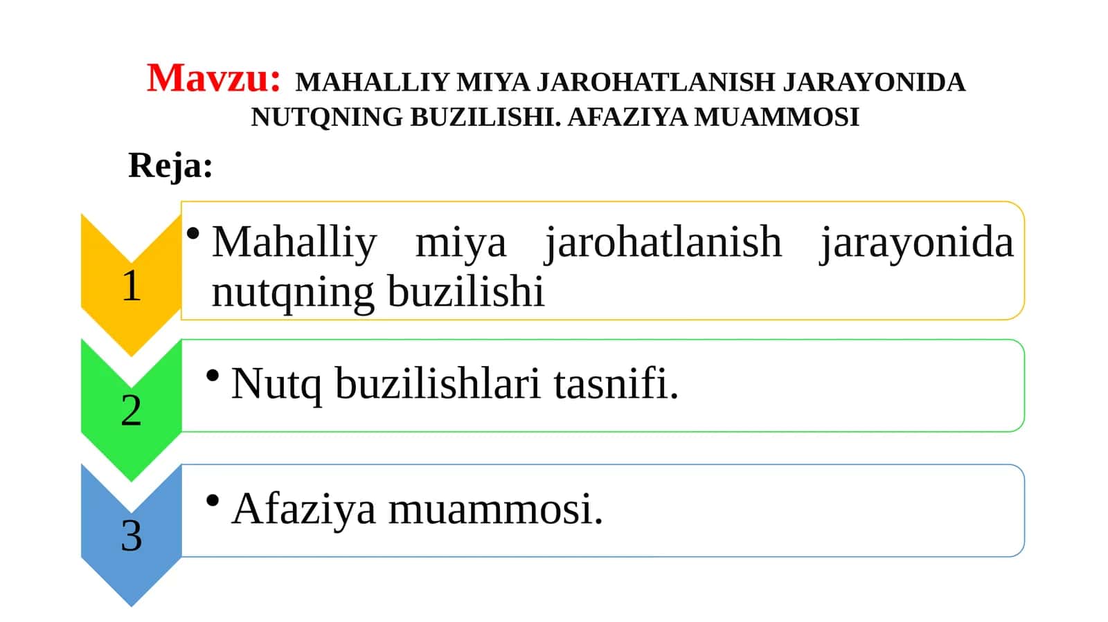 MAHALLIY MIYA JAROHATLANISH JARAYONIDA NUTQNING BUZILISHI. AFAZIYA MUAMMOSI