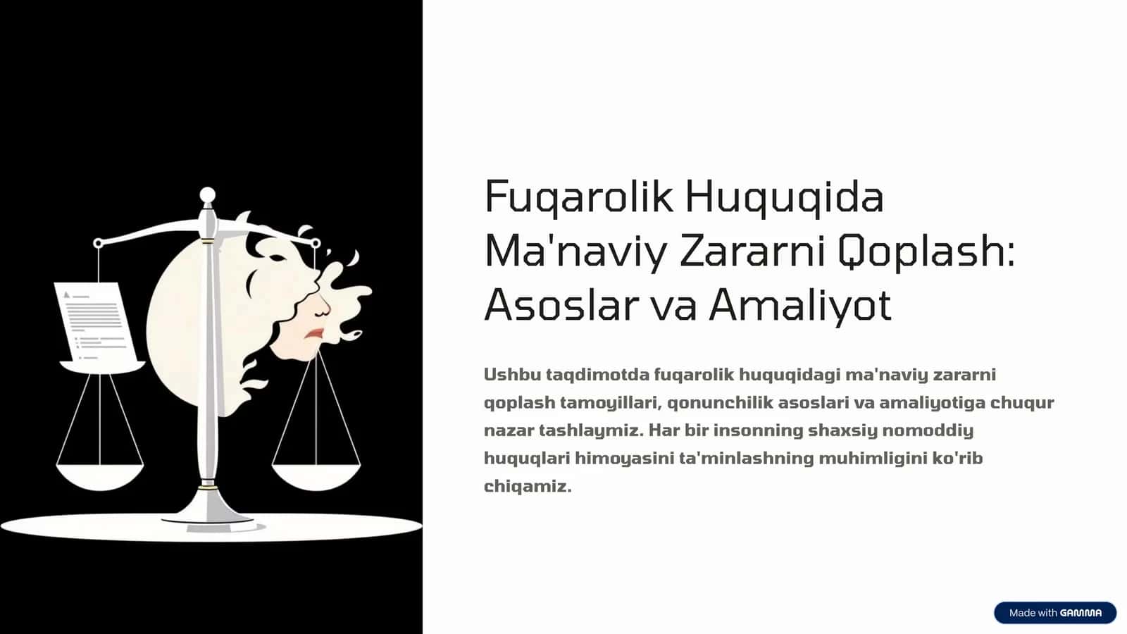 Fuqarolik Huquqida Ma'naviy Zararni Qoplash Asoslar va Amaliyot