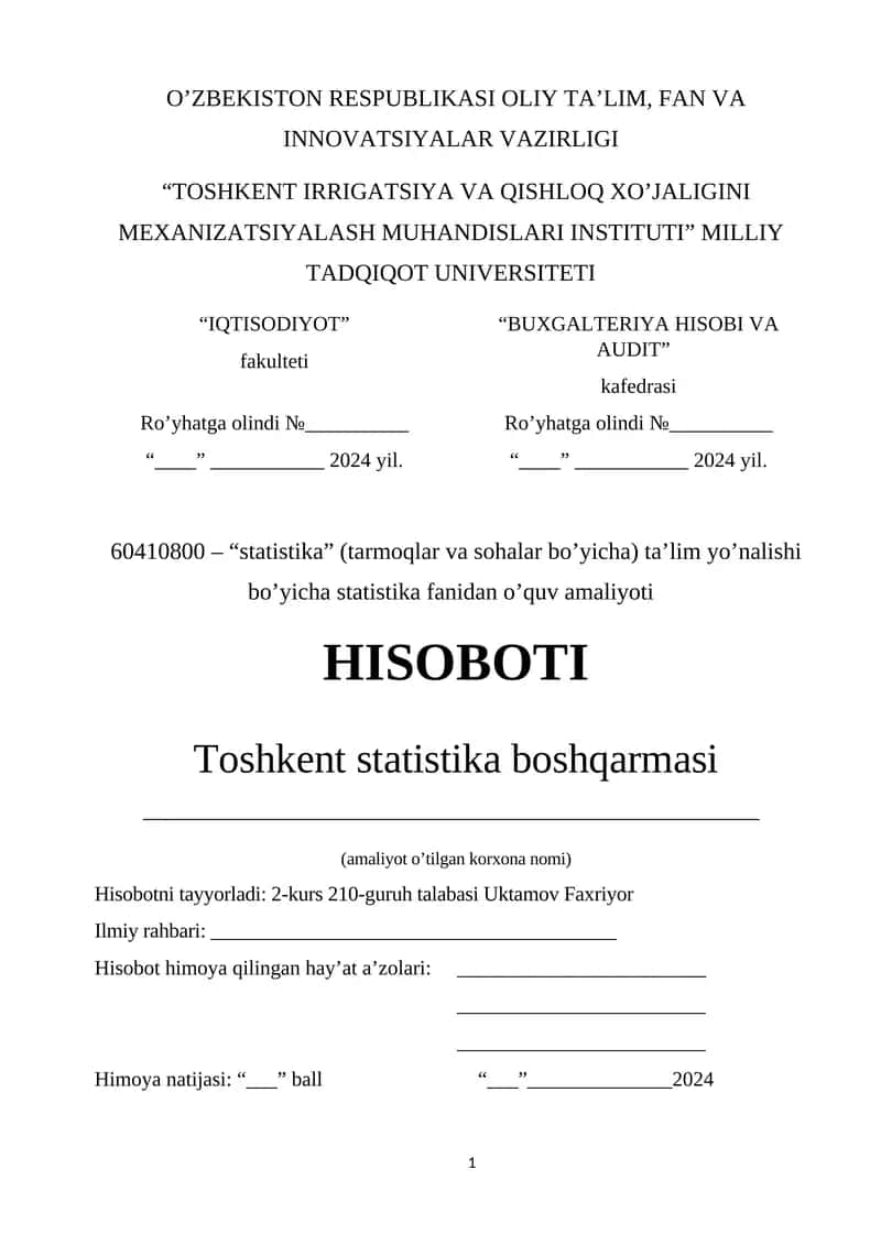 Statistika fanidan o’quv amaliyoti