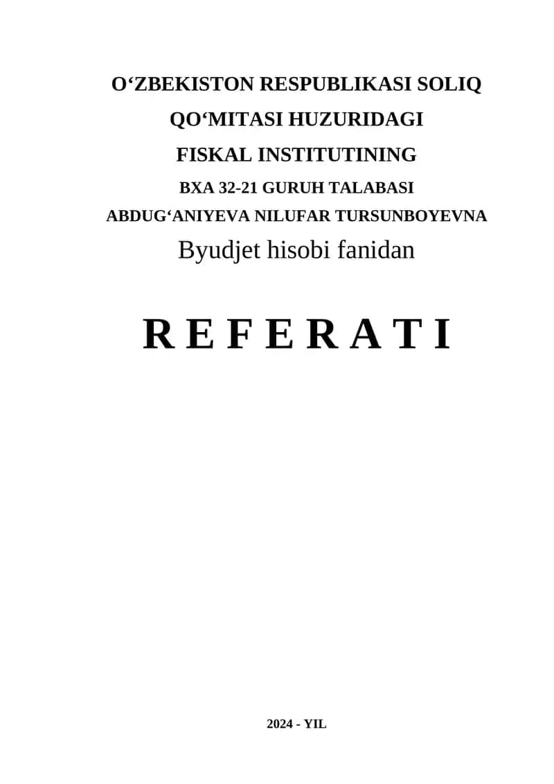 Byudjet Hisobi Fanidan Referat