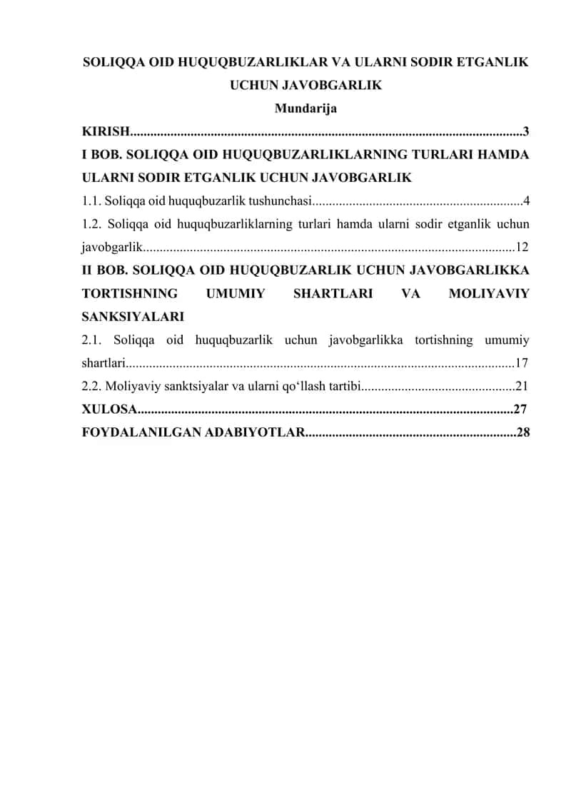 SOLIQQA OID HUQUQBUZARLIKLAR VA ULARNI SODIR ETGANLIK UCHUN JAVOBGARLIK