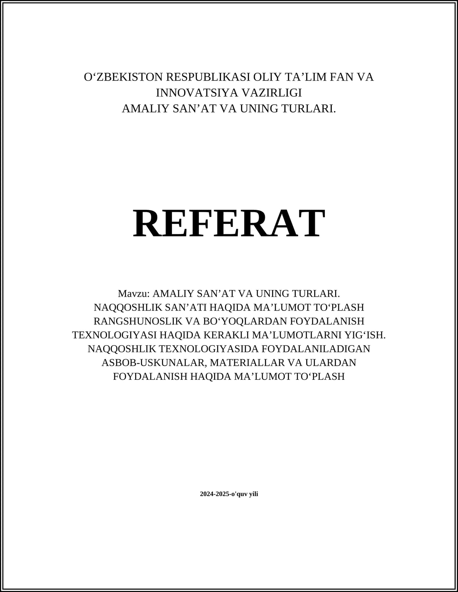 AMALIY SAN’AT VA UNING TURLARI