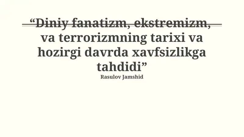 Diniy murosasizlik, ekstremizm va terrorizmning tarixi
