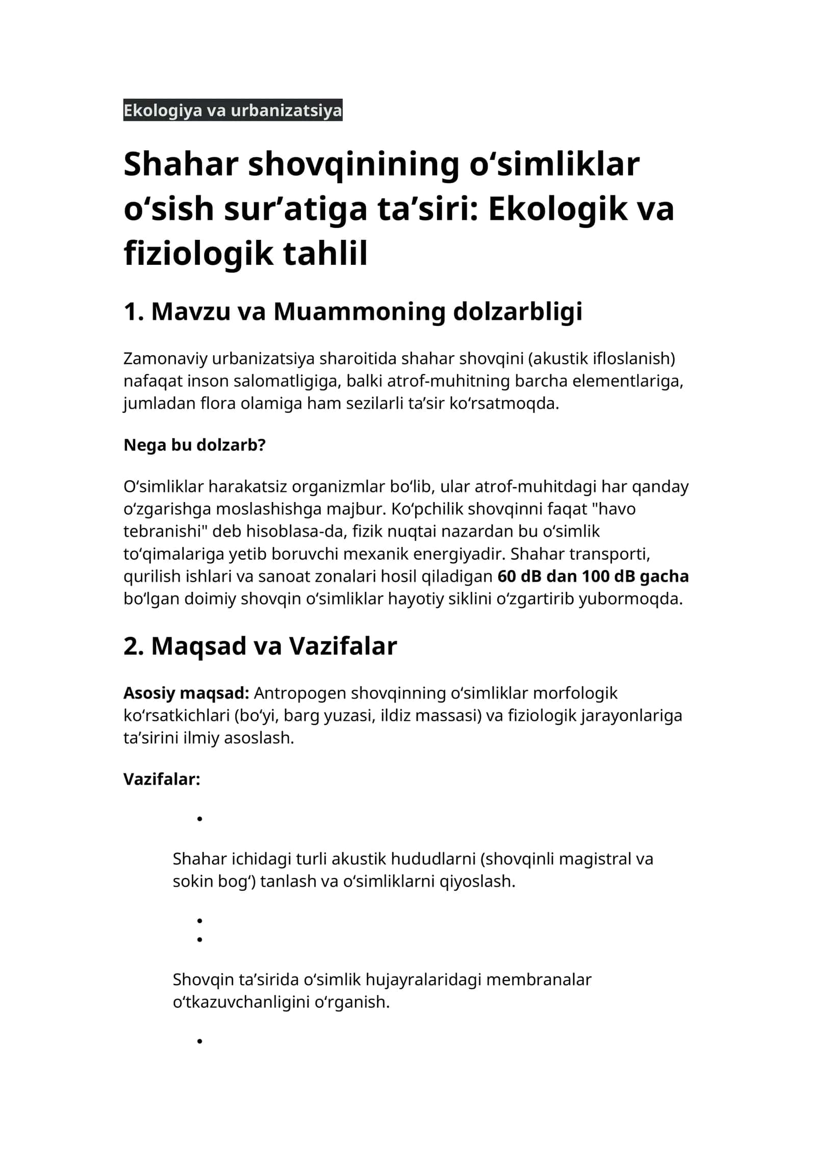 Ekologiya va urbanizatsiya