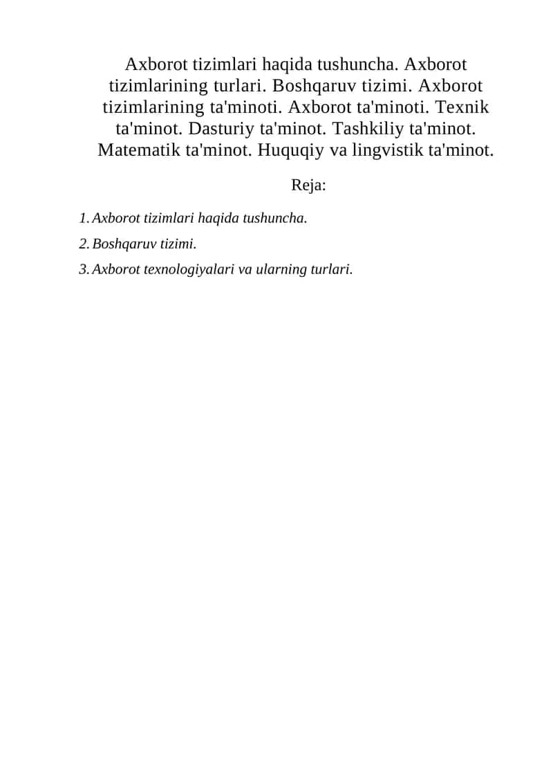 Axborot tizimlari haqida tushuncha