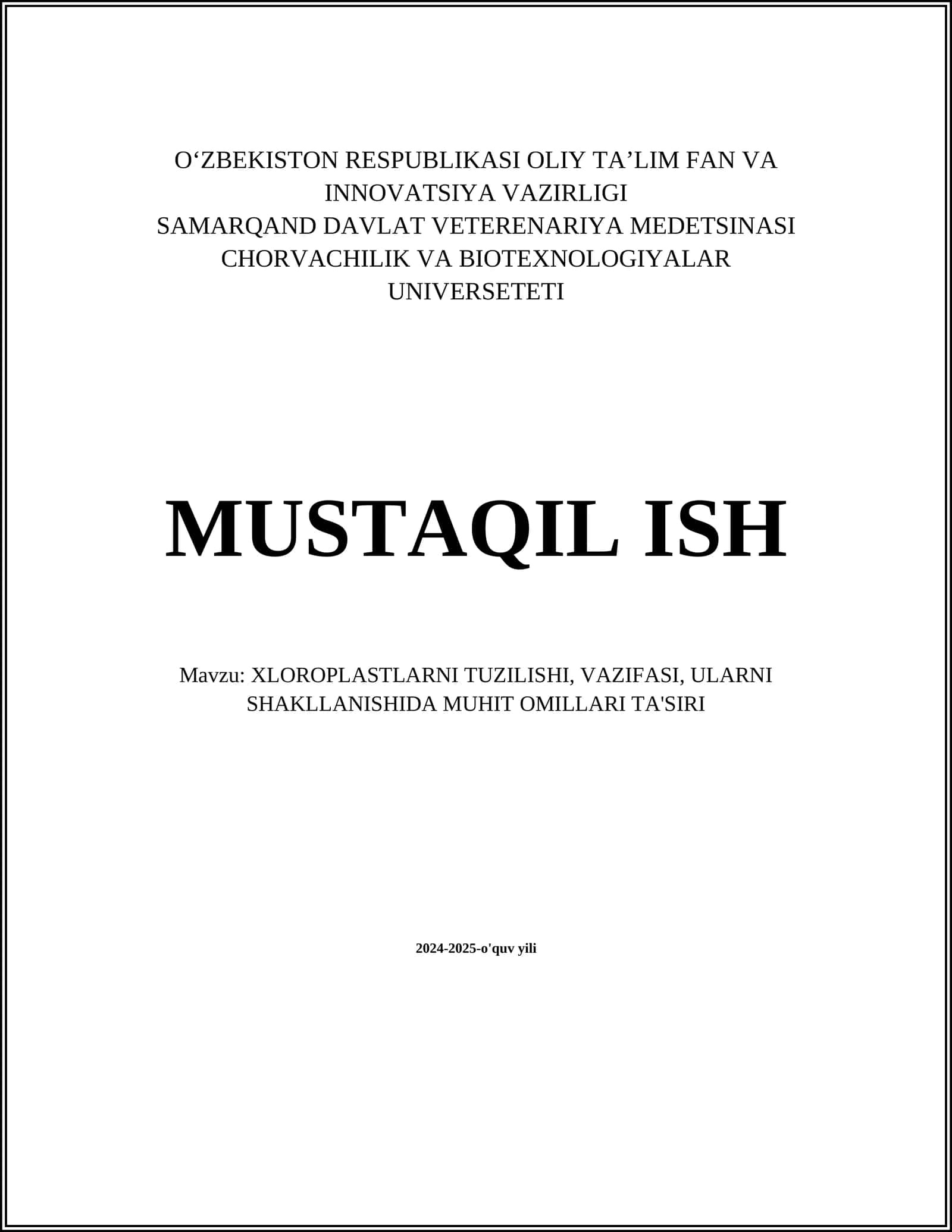 Xloroplastlarning tuzilishi