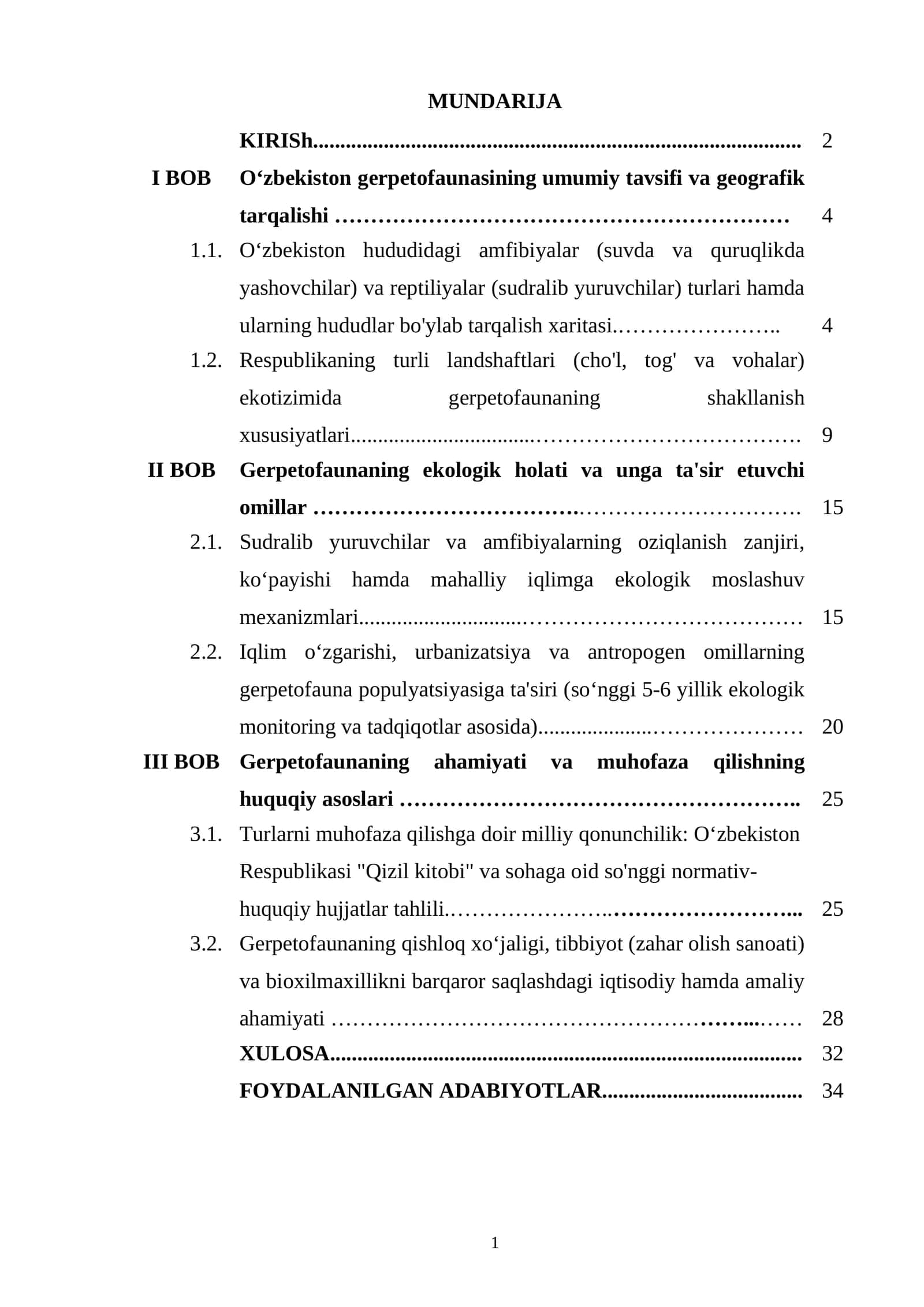 O‘zbekiston gerpetofaunasi tarqalishi, ekologiyasi va ahamiyati