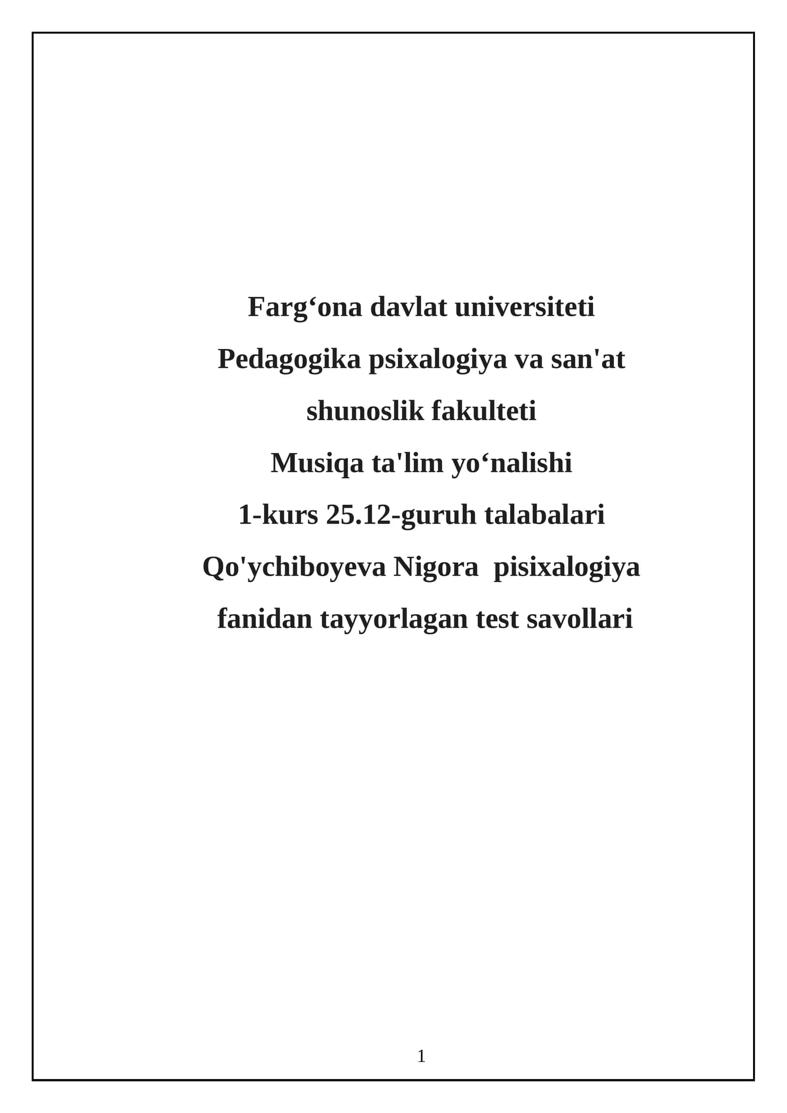 Kichik maktab yoshi psixologiyasi bo‘yicha test savollari