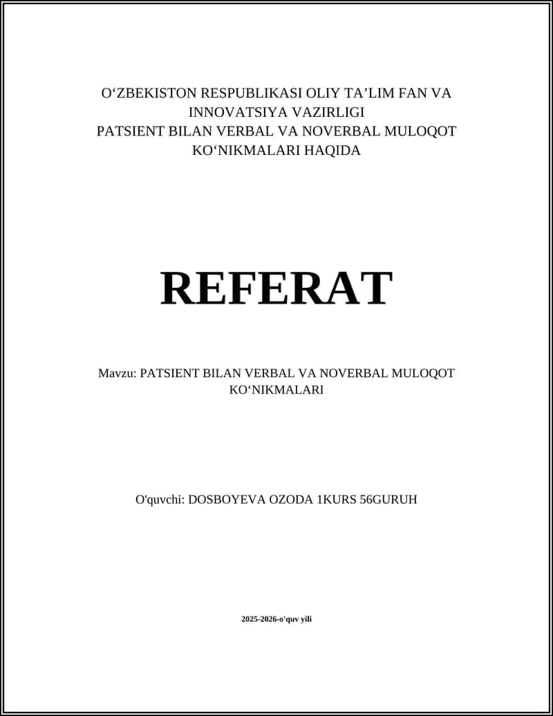 PATSIENT BILAN VERBAL VA NOVERBAL MULOQOT KOʻNIKMALARI
