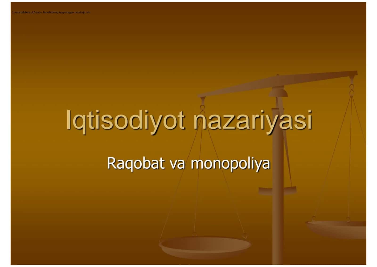 1-kurs talabasi Jo’rayev Jamshidning tayyorlagan mustaqil ishi