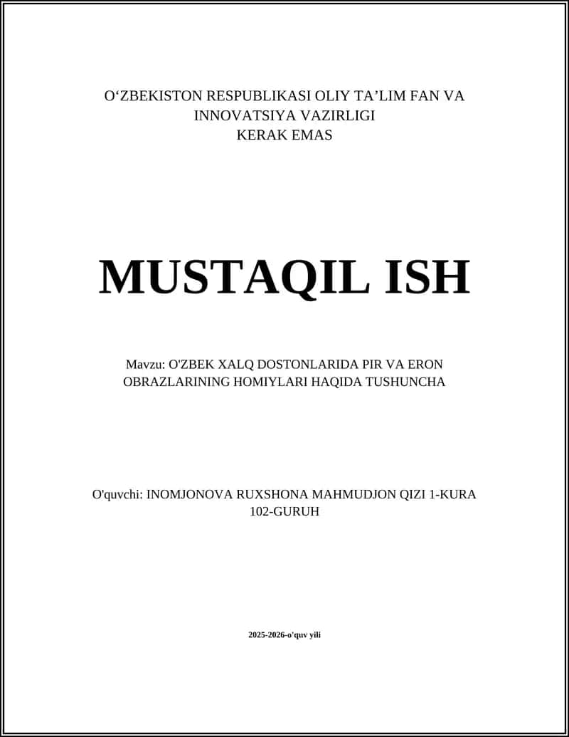 O'zbek xalq dostonlarida pir va eron obrazlarining homiylari