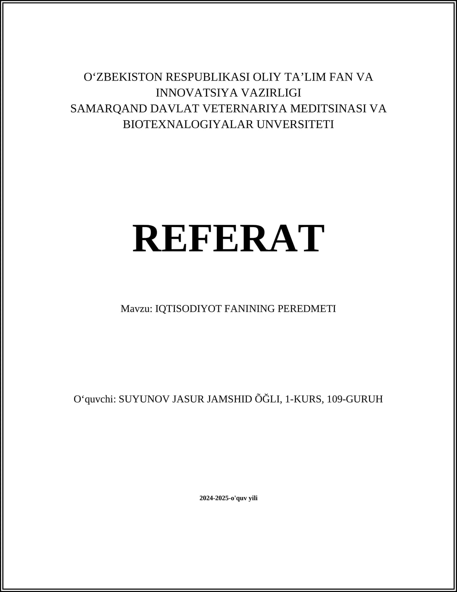 IQTISODIYOT FANINING PEREDMETI