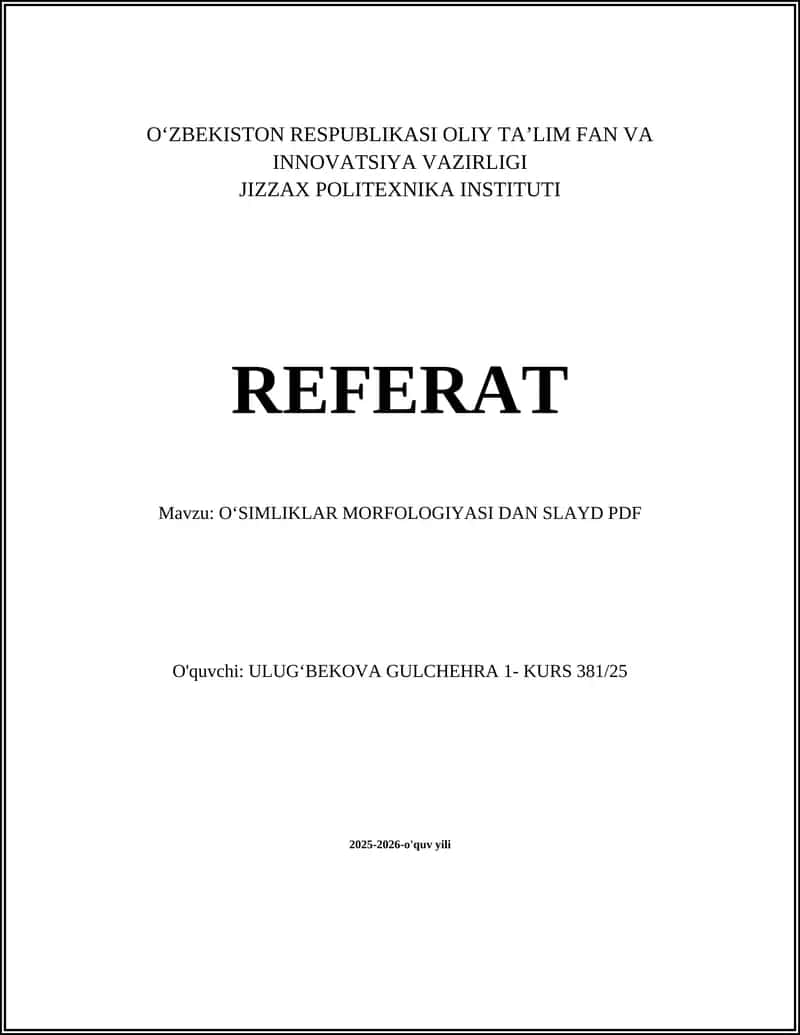 OʻSIMLIKLAR MORFOLOGIYASI DAN SLAYD PDF