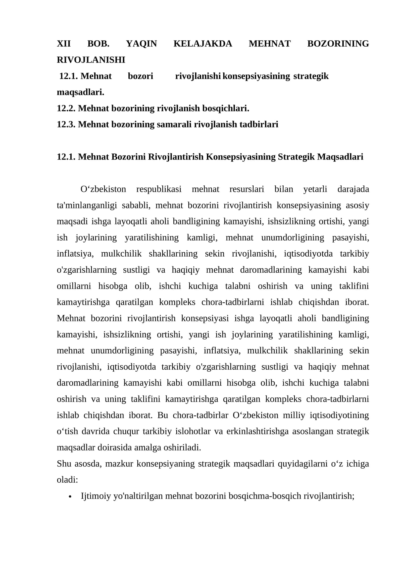 XII BOB. YAQIN KELAJAKDA MEHNAT BOZORINING RIVOJLANISHI