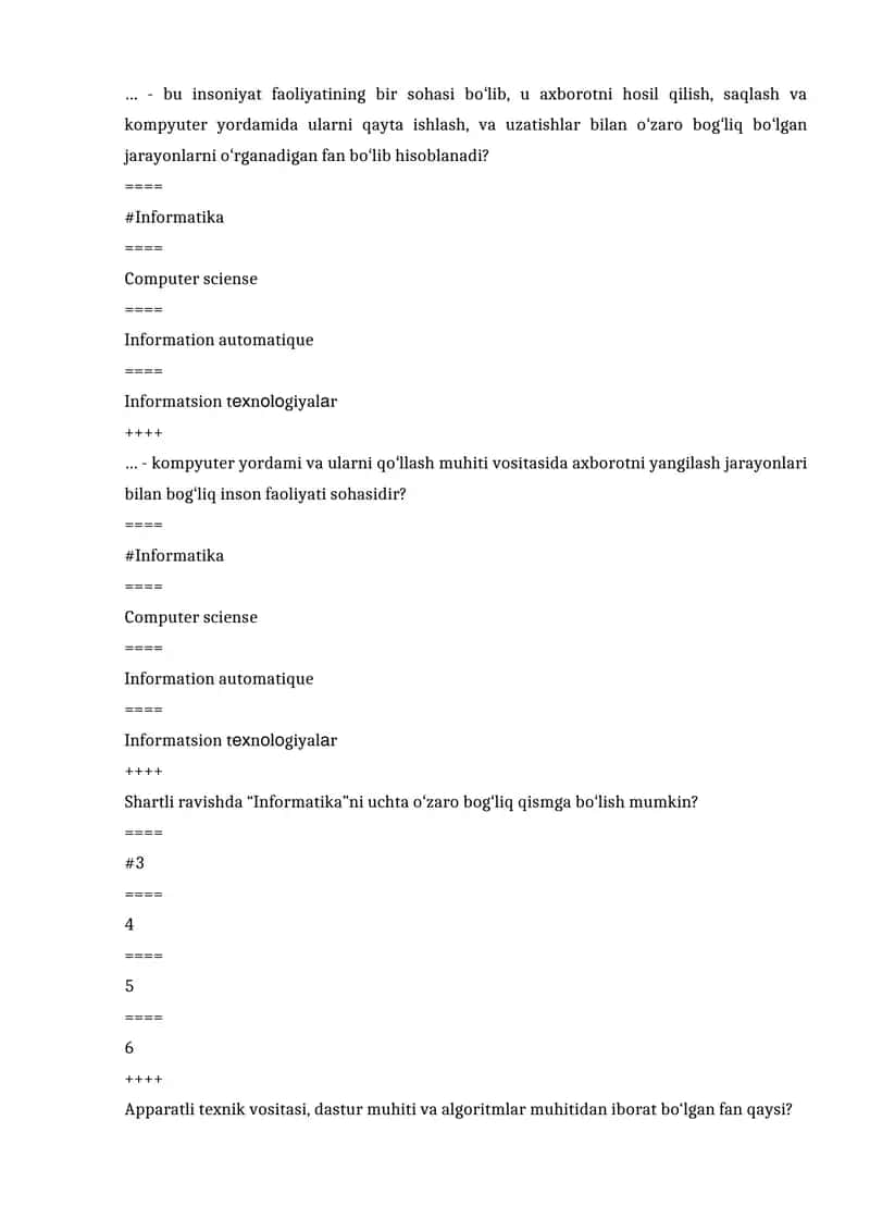 Axborot texnologiyalari test