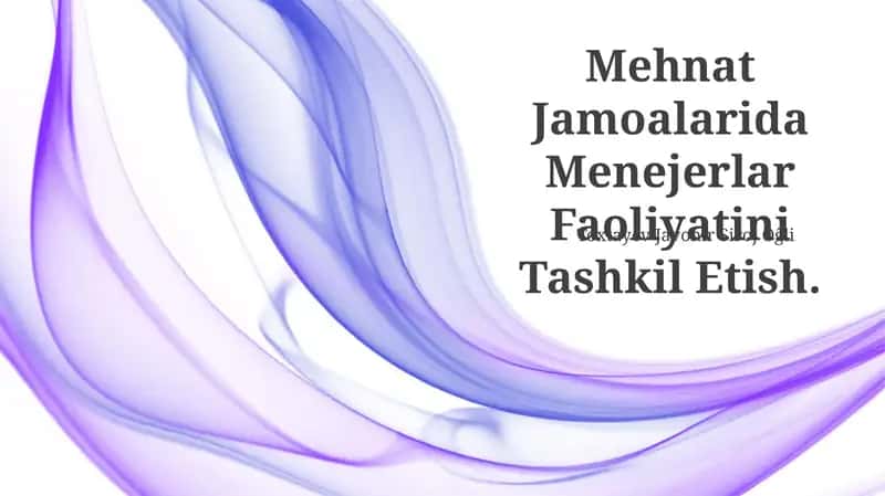 Mehnat Jamoalarida Menejerlar Faoliyatini Tashkil Etish
