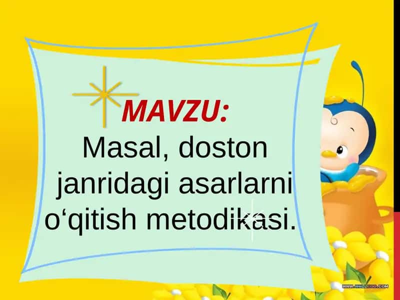 Masal, doston janridagi asarlarni o‘qitish metodikasi