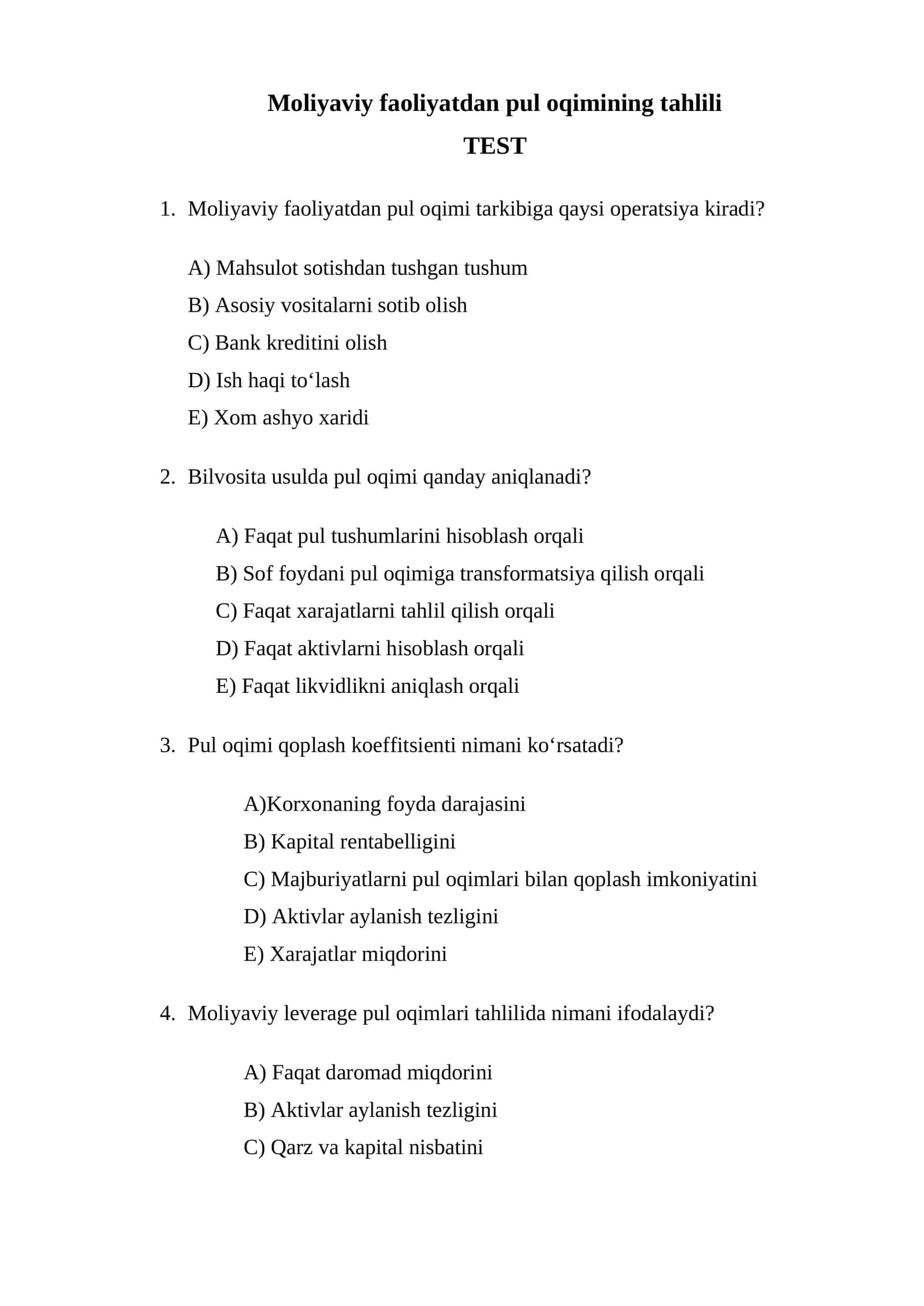 Moliyaviy faoliyatdan pul oqimining tahlili