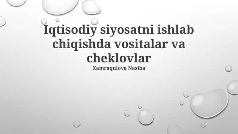 Iqtisodiy siyosatni ishlab chiqishda vositalar va cheklovlar