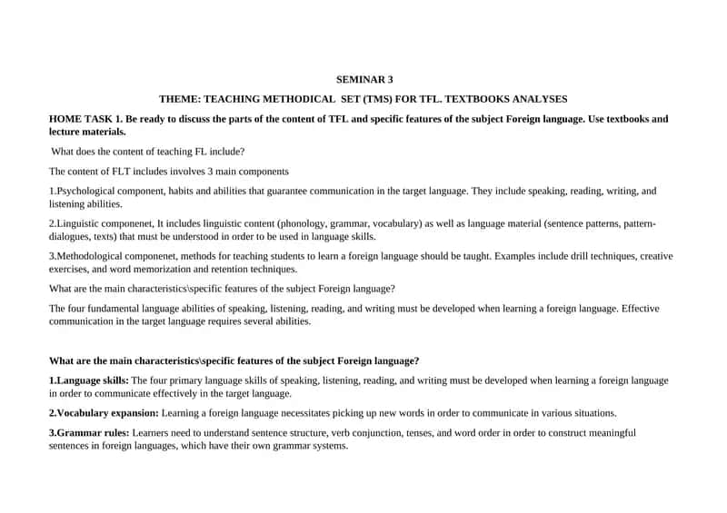TEACHING METHODICAL SET (TMS) FOR TFL. TEXTBOOKS ANALYSES