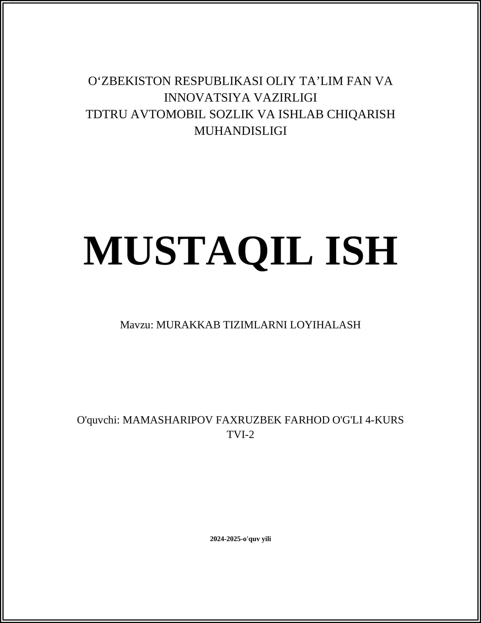 MURAKKAB TIZIMLARNI LOYIHALASH