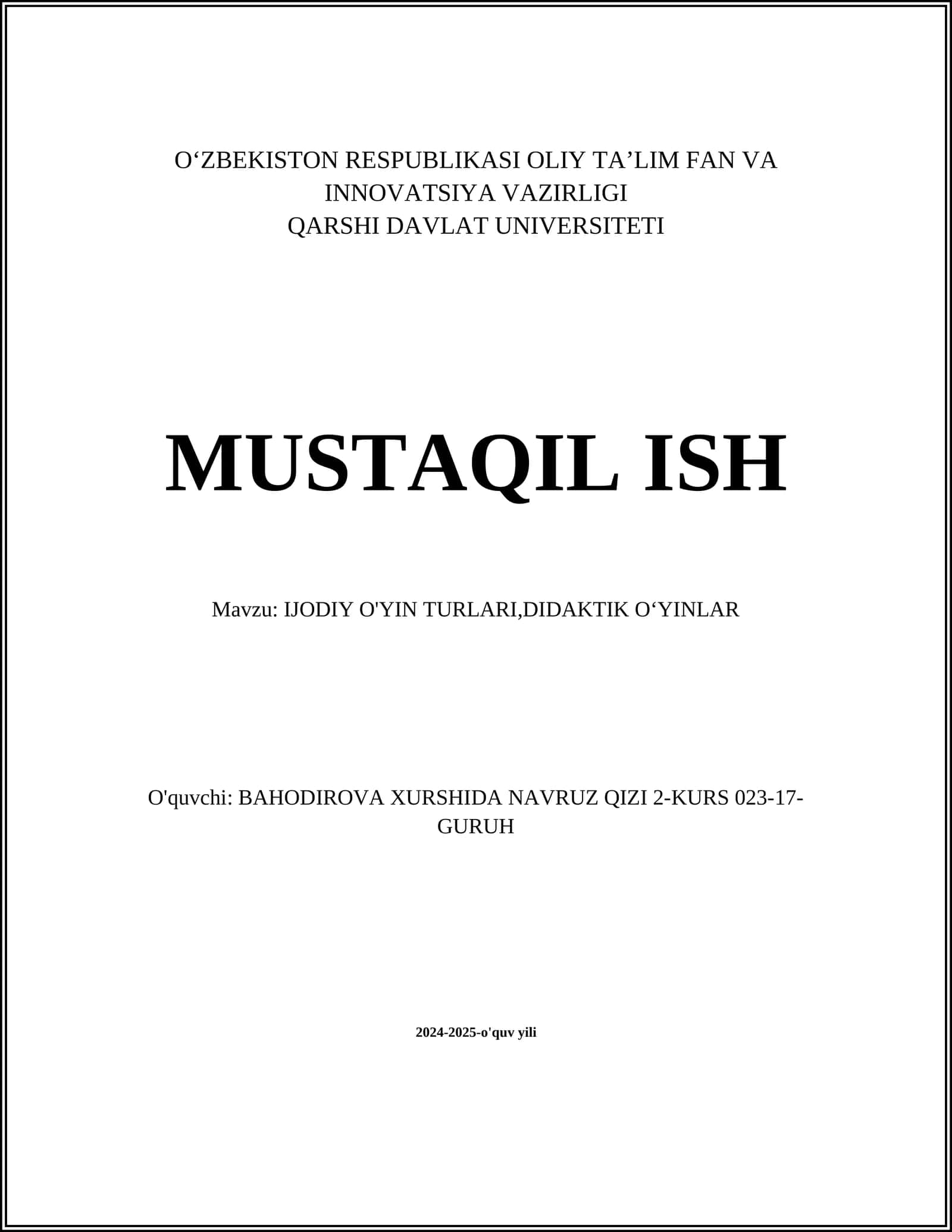 IJODIY O'YIN TURLARI,DIDAKTIK OʻYINLAR
