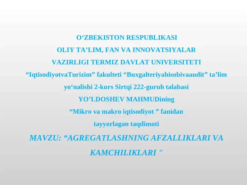 AGREGATLASHNING AFZALLIKLARI VA KAMCHILIKLARI