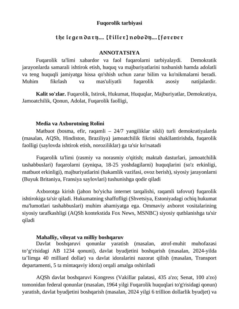 Fuqorolik tarbiyasi