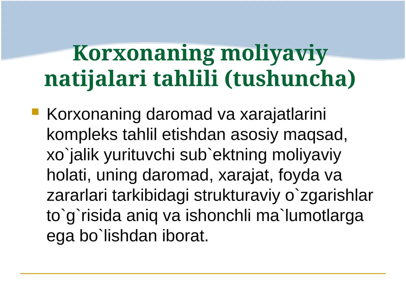 Korxonaning moliyaviy natijalari tahlili (tushuncha)