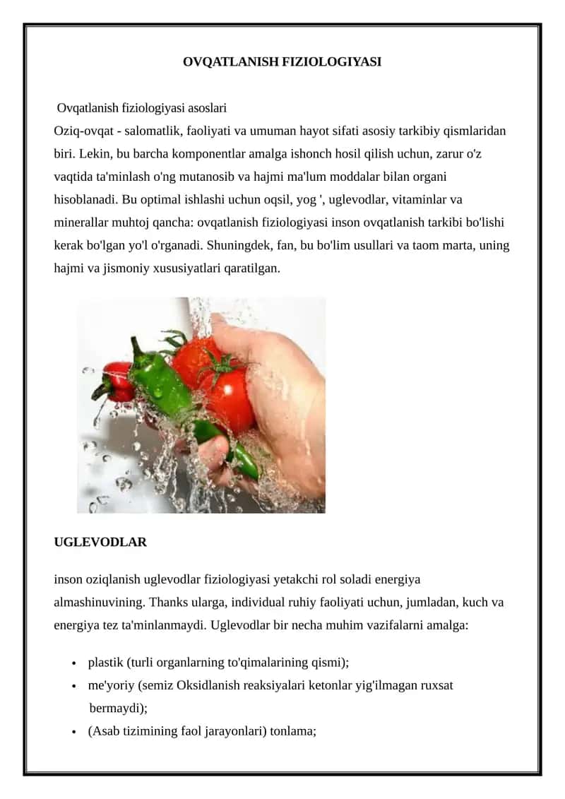 OVQATLANISH FIZIOLOGIYASI