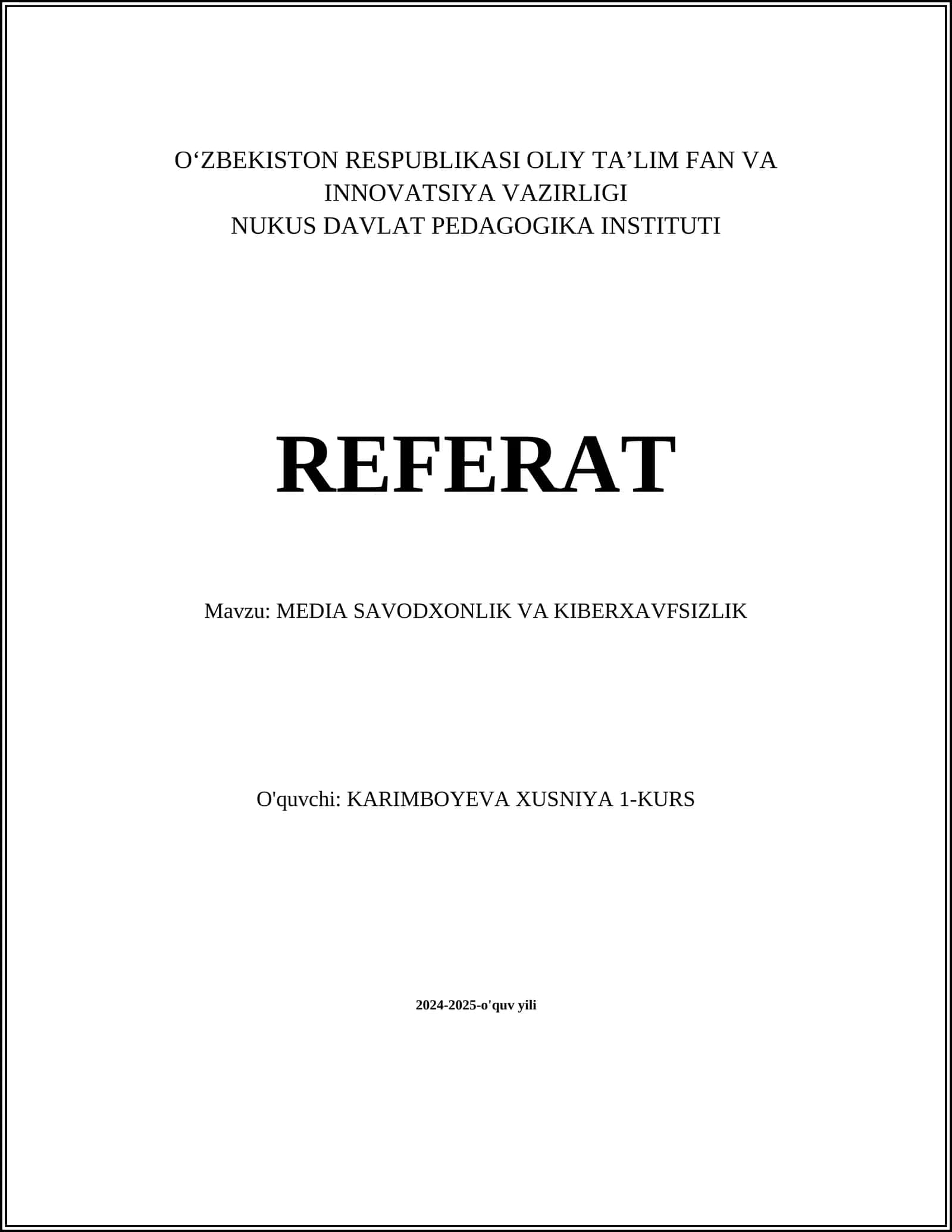 MEDIA SAVODXONLIK VA KIBERXAVFSIZLIK