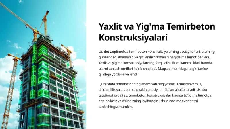 Yaxlit va Yig'ma Temirbeton Konstruksiyalari
