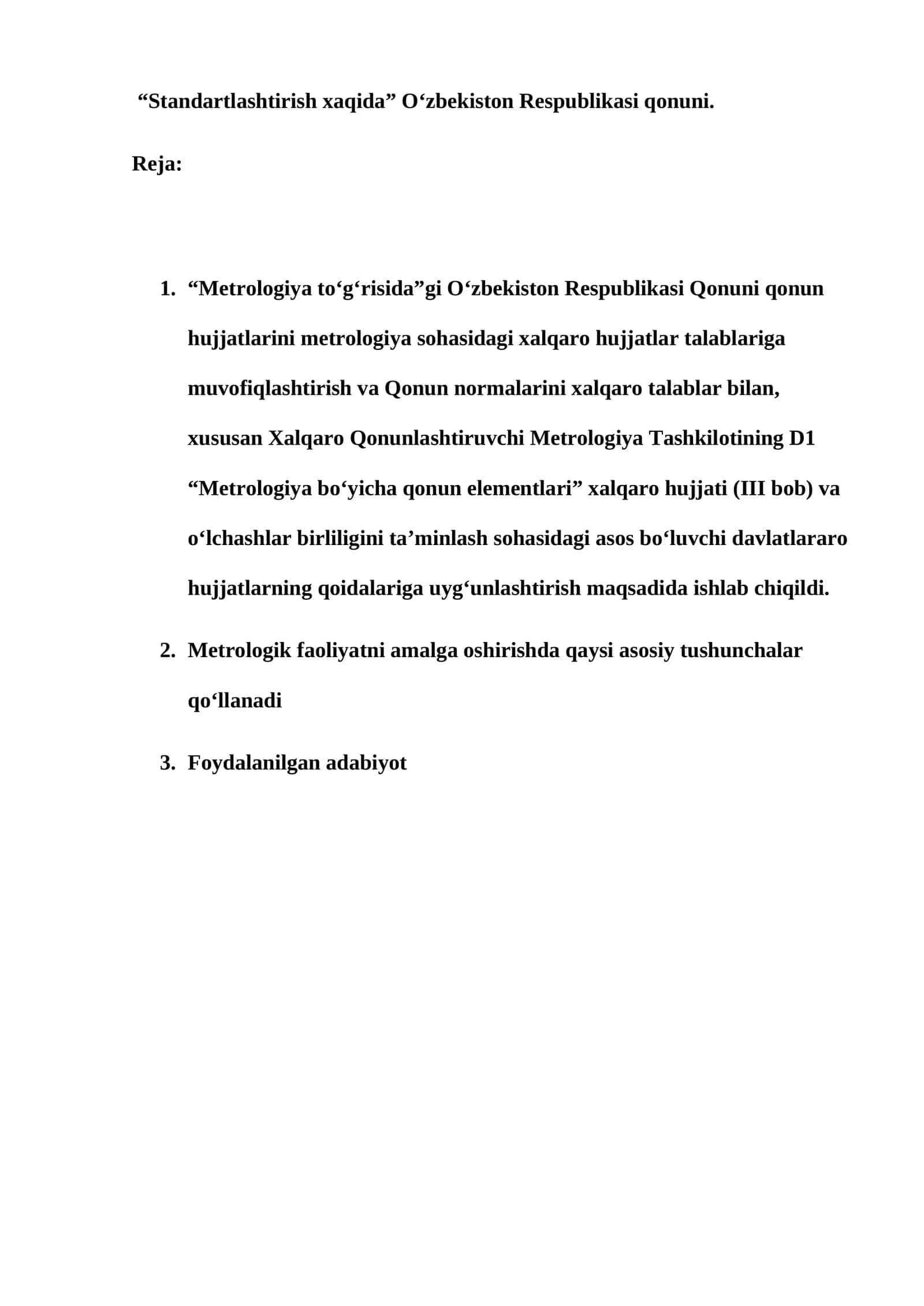 "Standartlashtirish xaqida" O‘zbekiston Respublikasi qonuni
