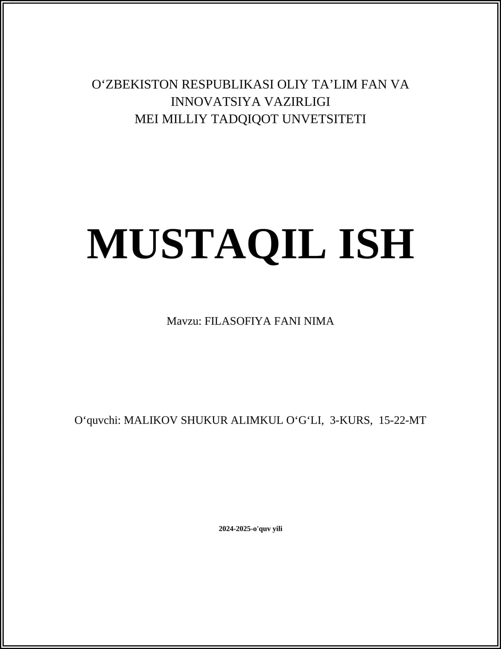 FILASOFIYA FANI NIMA