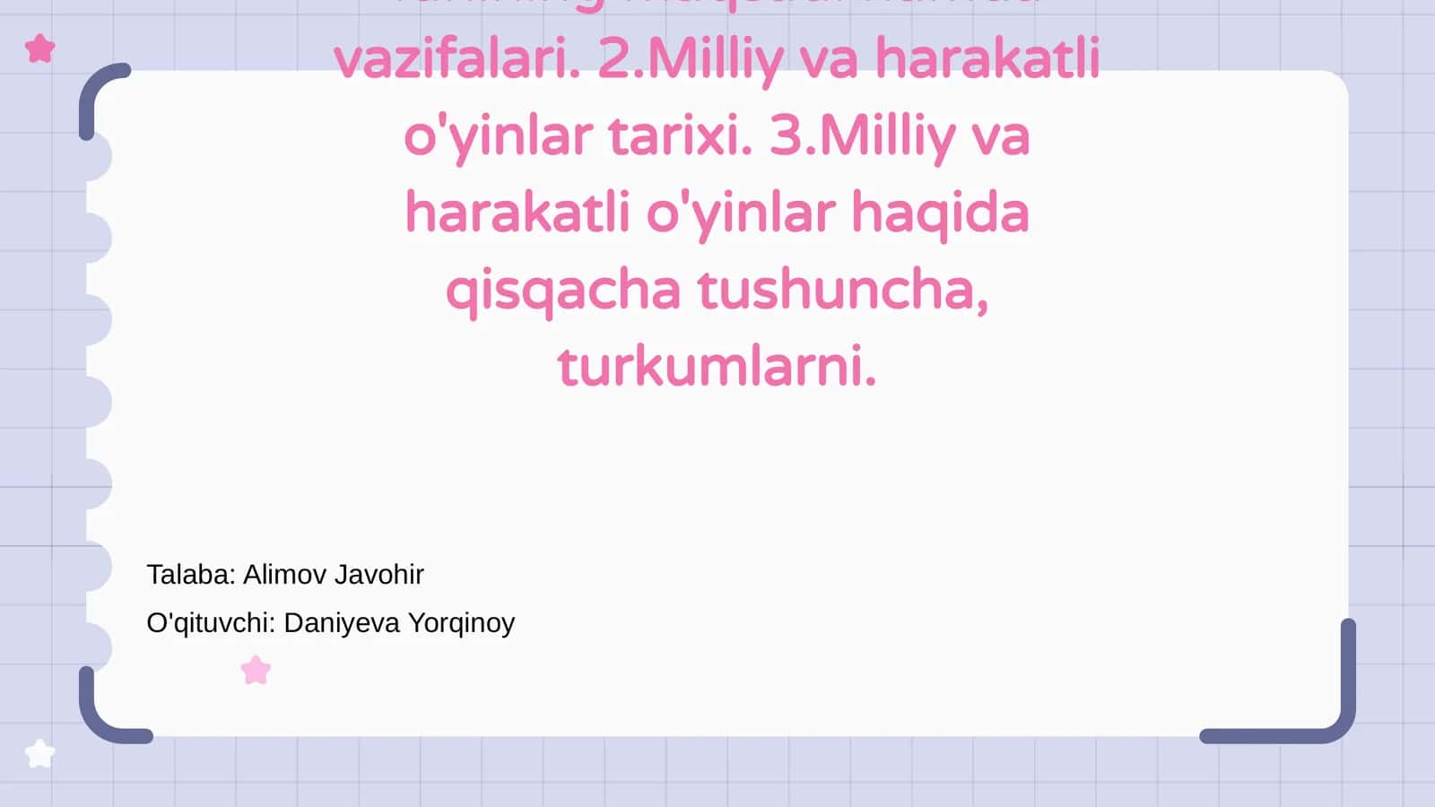 Milliy va harakatli o'yinlar